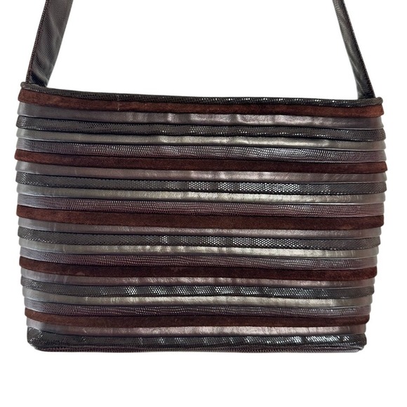 Sharif Vintage‎ Purse USA Multi-Textured Striped  Brown Bronze Designer Handbag - Picture 1 of 16